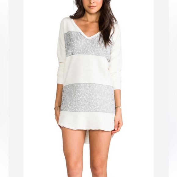 Free People Women's V-Neck Sequin Striped Top💋💄 - Picture 1 of 9